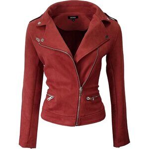 Women's Faux Suede Jacket Long Sleeves Zipper Up Outwear Rust Front Pockets